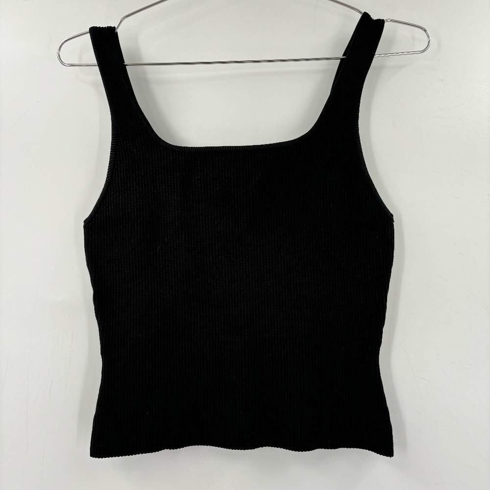 Babatón Ribbed Sculpt Knit Sleeveless Crop Top Black Size Large
